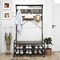 Costway Coat Rack 4-In-1 Hall Tree with 11 Hanging Hooks, Shoe Bench, 2-Tier Shoe Rack Gray/Brown